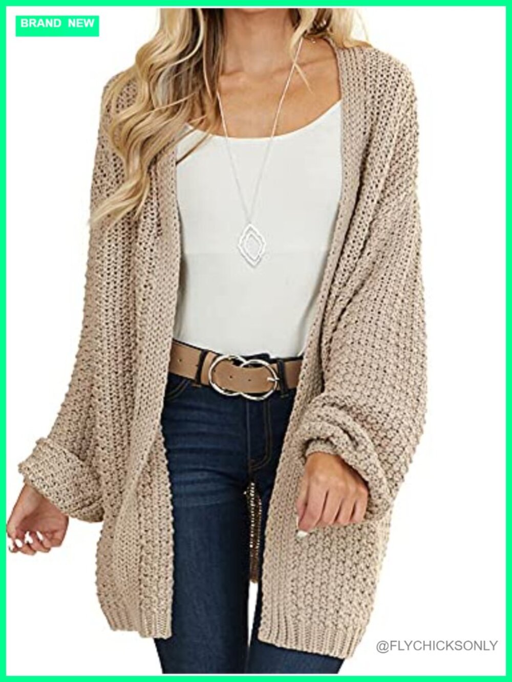 Oversized Open Front Knit Cardigan Long Sleeve Batwing Loose Fit Chunky Sweater